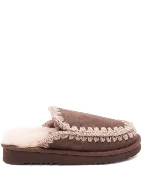 Mou crochet-detail sheepskin slippers Brown MUFW101125A