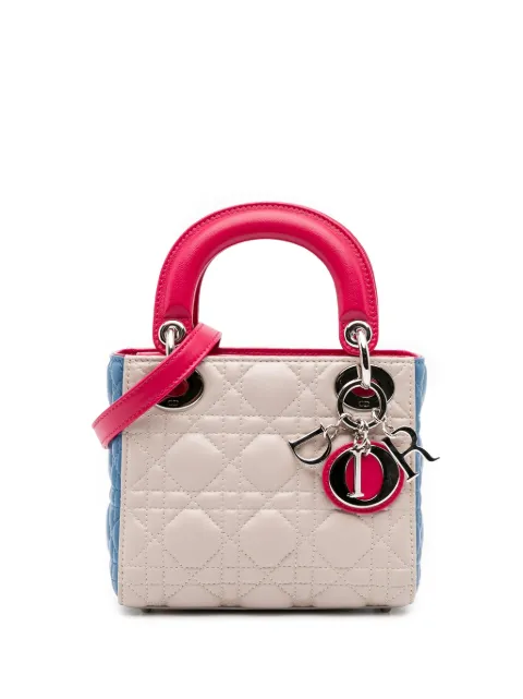 Christian Dior Pre-Owned 2014 Mini Tricolor Lambskin Cannage Lady Dior satchel White YC2ZZKKGGS7TGD57
