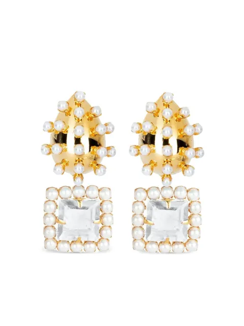 Bounkit Jewelry pearl and quartz drop earrings Gold EDSD1