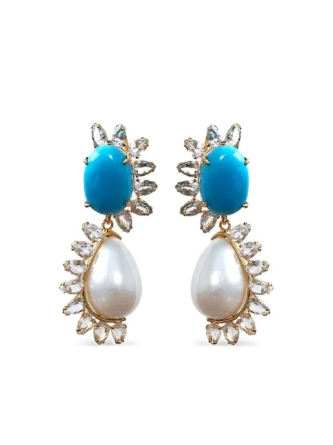 Bounkit Jewelry turquoise and pearl drop earrings Gold EDS1T