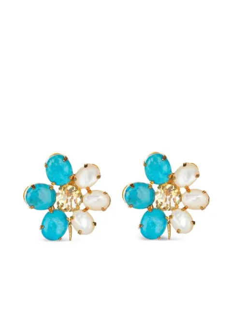 Bounkit Jewelry citrine pearl flower earrings Blue EC1F15T