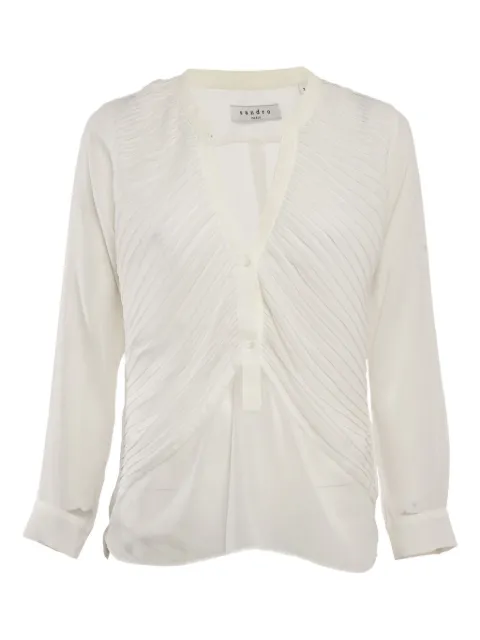 SANDRO V-neck pleated blouse White 1173678
