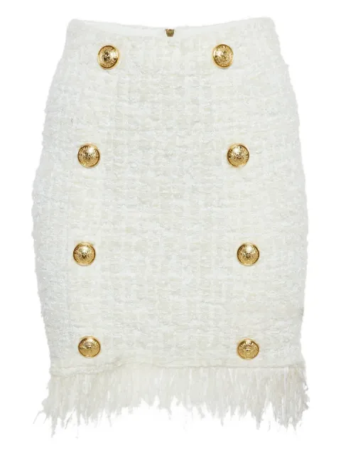 Balmain Pre-Owned 2000s tweed fringe skirt White 1183628