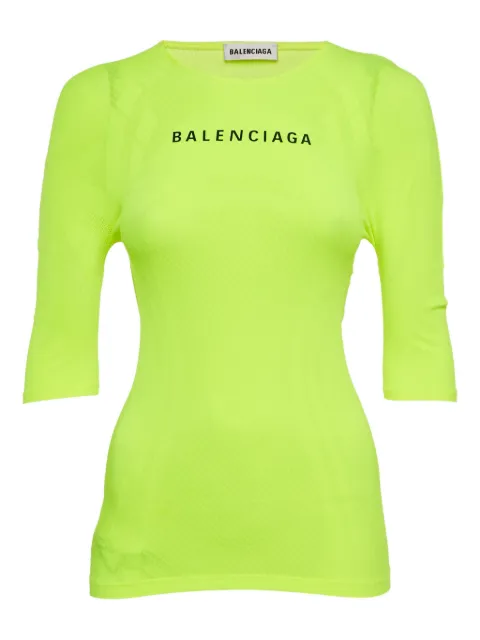 Balenciaga Pre-Owned logo-print mesh top Green 1180695