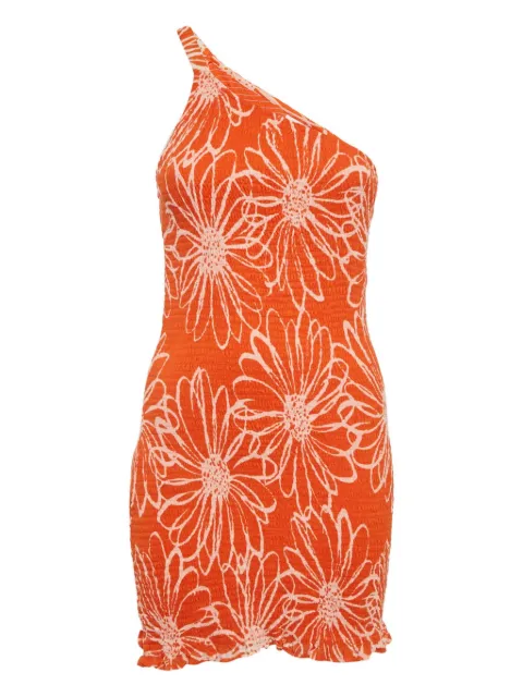 Faithfull floral-print smocked mini dress Orange 1178313