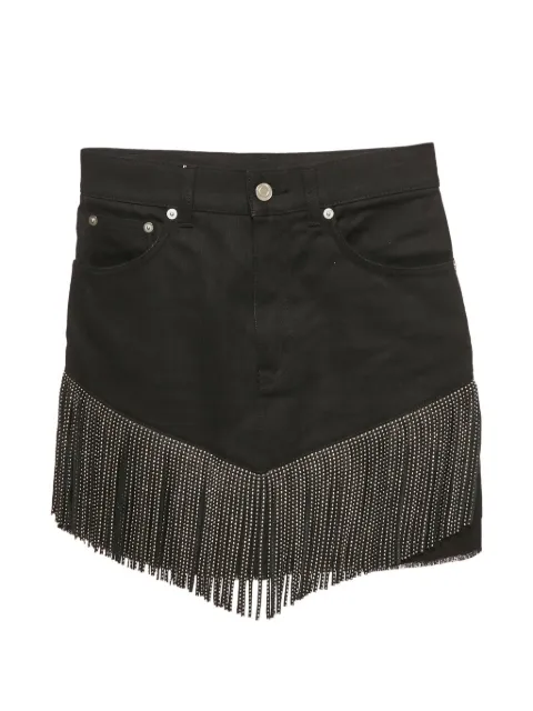 Saint Laurent Pre-Owned fringed-trim denim skirt Black 1173359