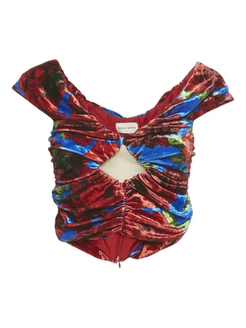 Magda Butrym 2000s floral-print velvet top Red 1178558