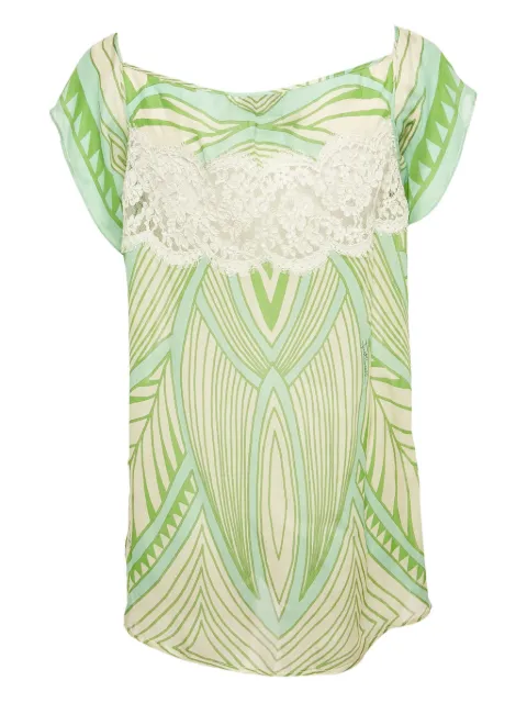 Just Cavalli Vintage lace-trimmed silk top Green 1181604