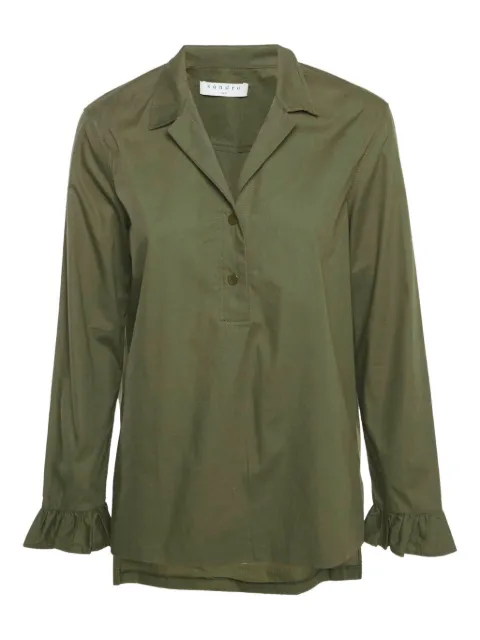 SANDRO ruffle-cuff cotton blouse Green 1169768