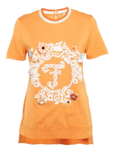 Fendi Pre-Owned floral-embroidered T-shirt Orange 1170162