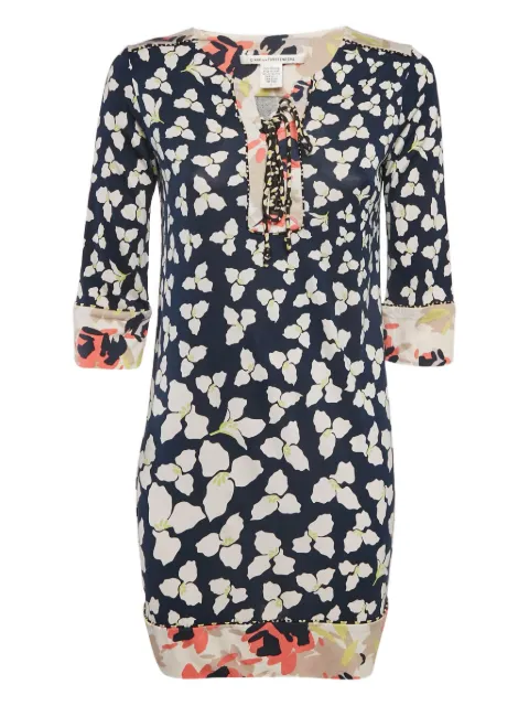 Diane Von Furstenberg Vintage floral-print tie-neck dress Blue 1164960