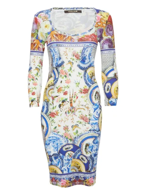 Roberto Cavalli Vintage floral-plate print mini dress White 1155957