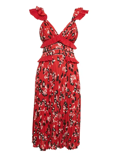 Self-Portrait floral-print pleated dress Red 1164460