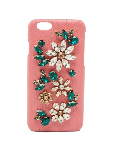 Dolce & Gabbana Pre-Owned lizard-embossed crystal-embellished phone case Pink 1128323