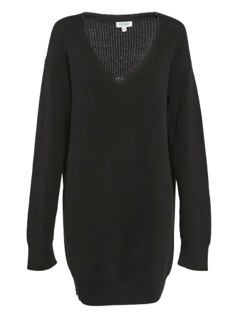 Kenzo Pre-Owned ribbed-knit V-neck dress Black 1067127