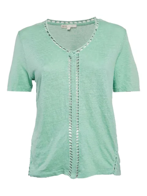 Maje crochet-detail linen T-shirt Blue 1065742