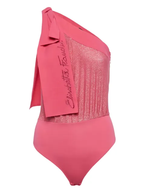 Elisabetta Franchi 2023 lurex-knit one-shoulder bodysuit Pink 1067185