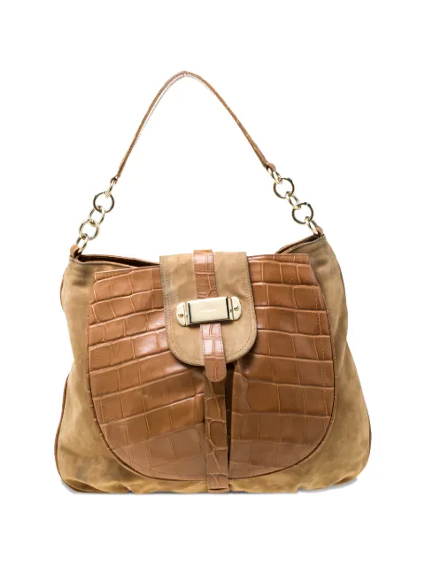 Furla suede croc-embossed leather shoulder bag Brown 216997