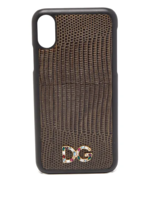 Dolce & Gabbana Pre-Owned lizard embossed-leather iPhone X case Green 800666