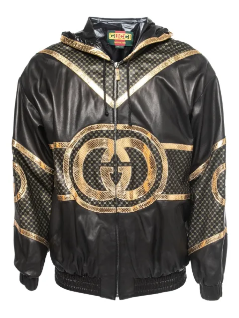 Gucci Pre-Owned snakeskin-print gold-detail jacket Black 757456