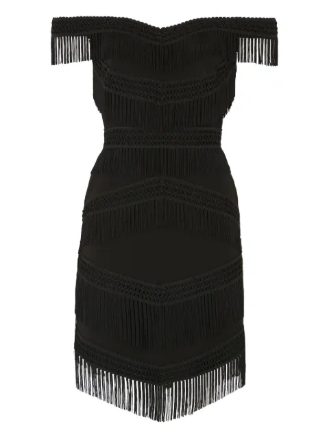 Temperley London off-shoulder fringed dress Black 25AWFRI54949