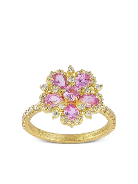 Tanya Farah 18k yellow gold Jasmine Bloom pink sapphire and diamond ring RJB15FLWRPKSA