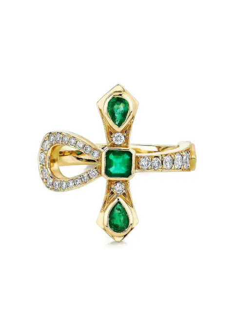 Logan Hollowell 14K yellow gold Eternal Ankh emeralds and diamonds ring Gold LHR1339YGWDEM6510056