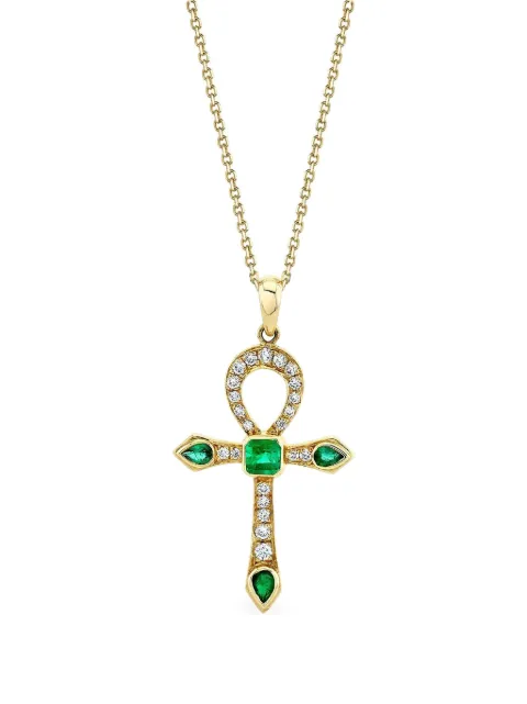 Logan Hollowell 14K yellow gold Eternal Ankh emerald and diamond necklace Gold LHN1303YGWDEMDC11779