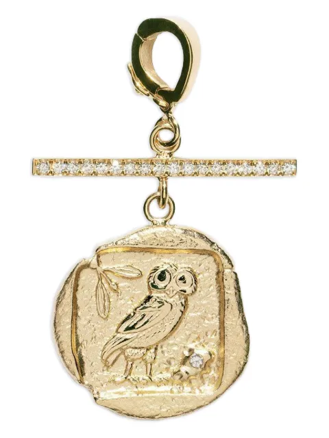 Azlee 18K yellow gold Owl Athena diamond pendent Gold C728G18D