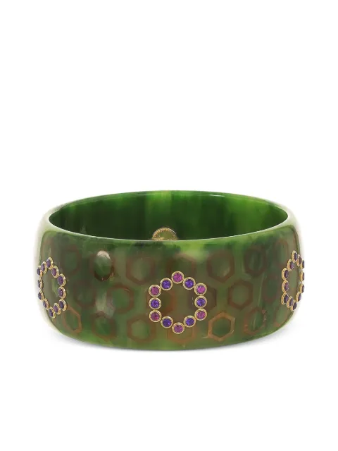 Mark Davis 18K yellow gold multi-stone Bakelite bangle bracelet Green 41301145