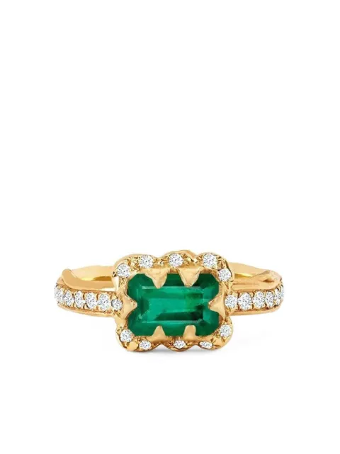 Logan Hollowell 14K yellow gold micro Queen diamond and emerald ring Gold LHR1103YGWDEM7011207