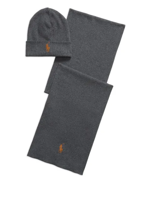 Polo Ralph Lauren embroidered-logo beanie scarf set Grey 710953262004