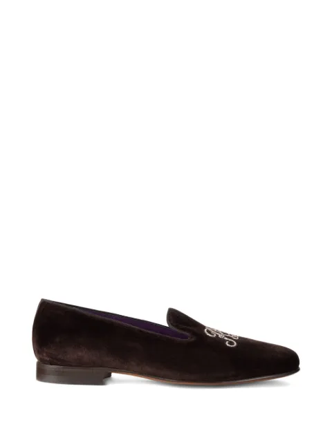 Ralph Lauren Purple Label Alonzo embroidered slippers Brown 801979508004