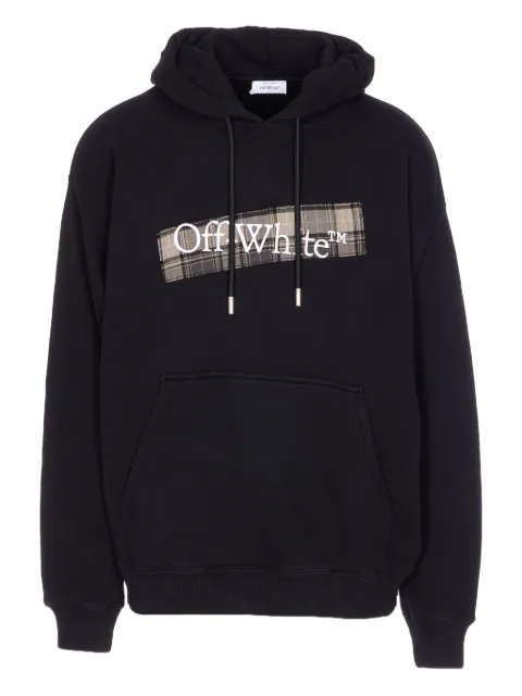 Off-White plaid-panel drawstring hoodie Black OMBB085F25FLE00S1001