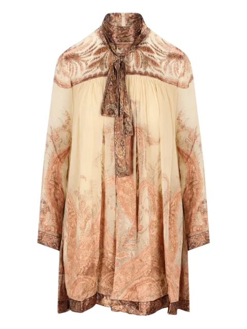 ZIMMERMANN Hypnotic paisley-print tied-neck mini dress Neutrals 5072DF251