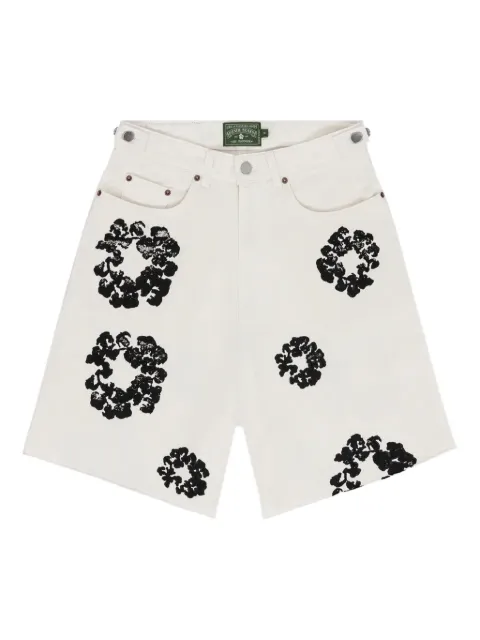 Denim Tears wreath-print denim shorts White DT187