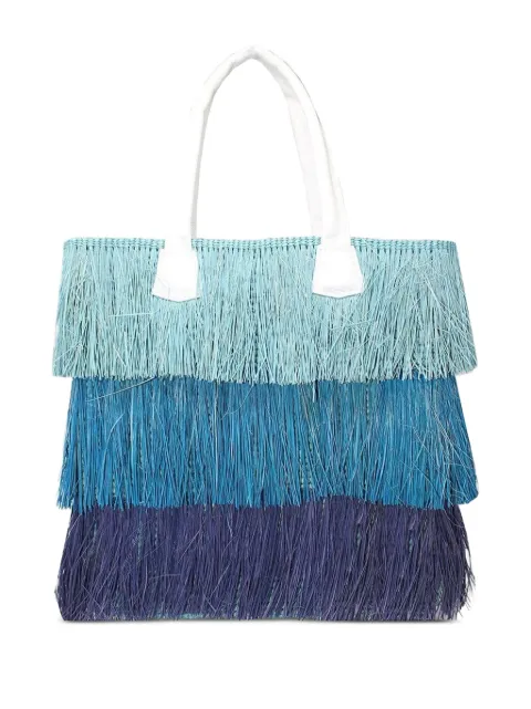 Sensi Studio fringed three-tone tote bag Blue 1536LBTN