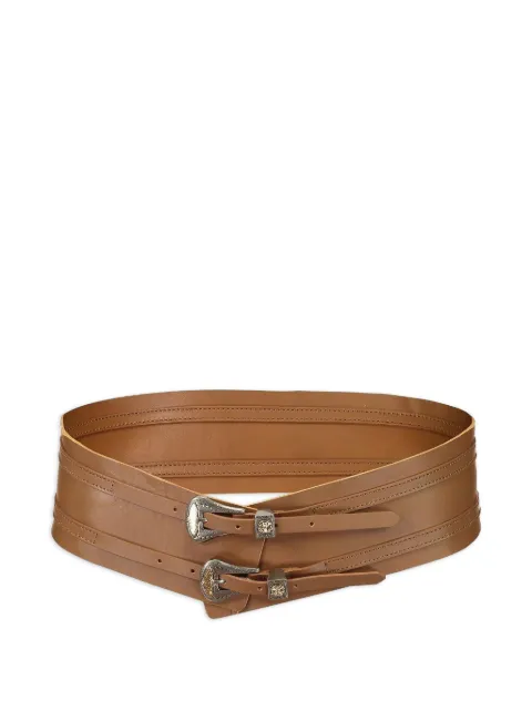 Streets Ahead double-buckle leather belt Brown 32356FHTANGLDSIL
