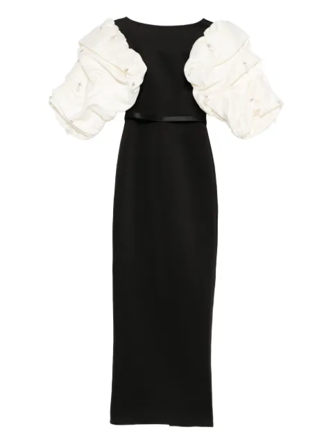 AAVVA crystal-embellished puff-sleeve dress Black AV1382