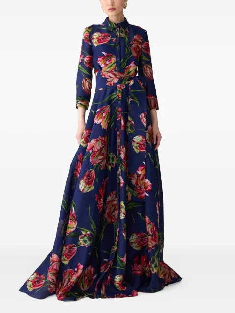 Carolina Herrera tulip-print shirt maxi dress Blue F2511N722TGA