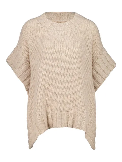 120% Lino ribbed poncho top Neutrals 32ELIW39EC000G418