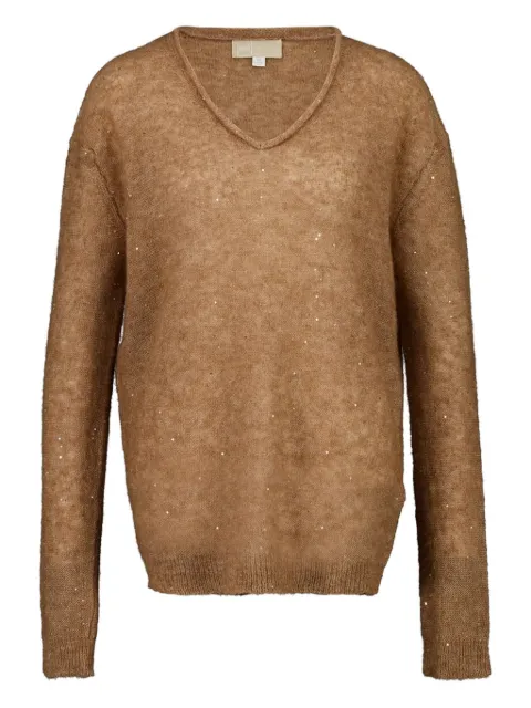 120% Lino sequin V-neck sweater Brown 32ELIW39E8000G417