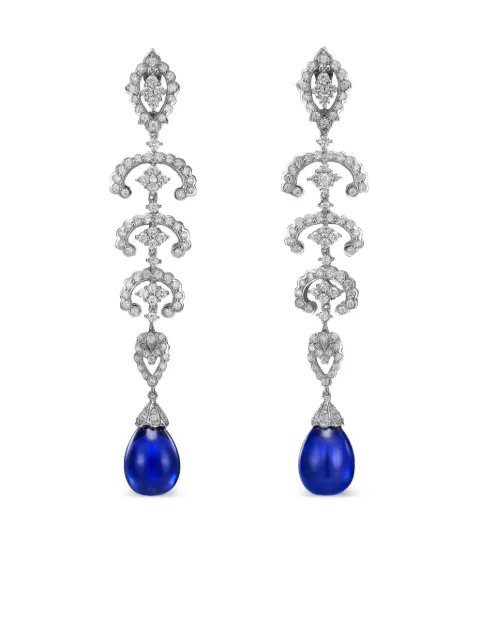Anabela Chan 14K white gold and rhodium vermeil Scallop Lace sapphire and diamond earrings Blue ACMS02ESWGRS