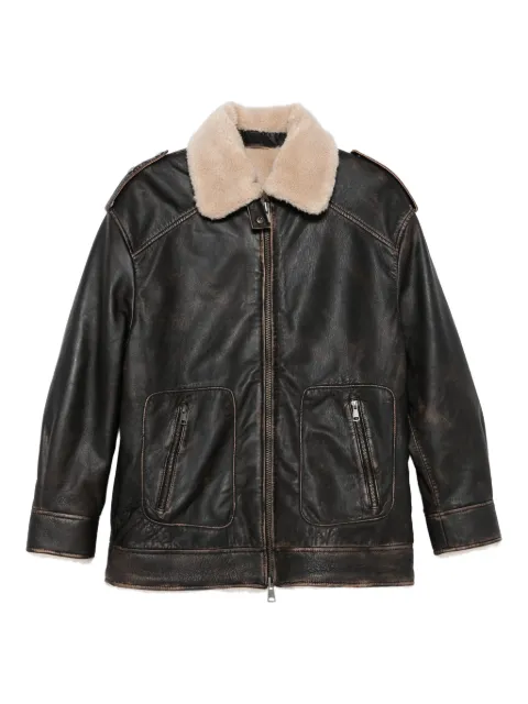 ERALDO shearling-collar leather jacket Brown ARIA