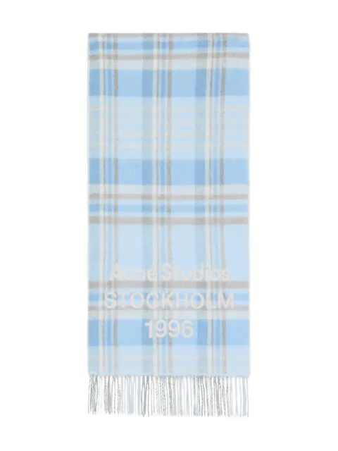 Acne Studios plaid fringed scarf Blue CA0385