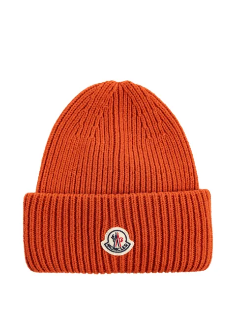 Moncler ribbed logo-patch beanie Orange L20913B00087M1127