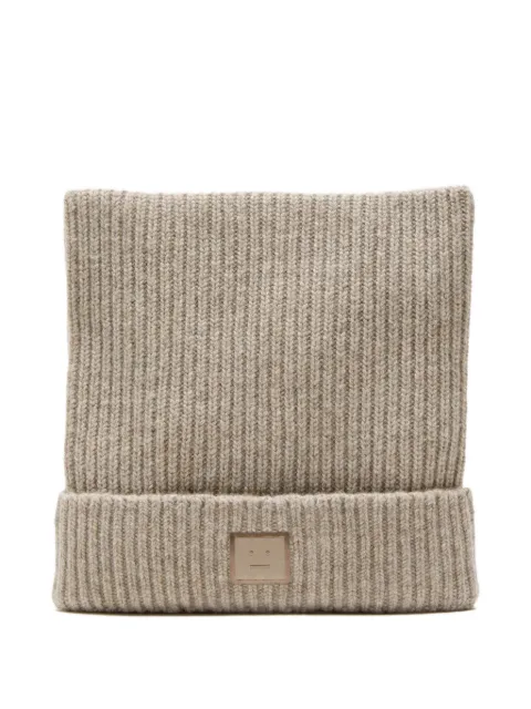 Acne Studios ribbed face-patch beanie hat Neutrals C40426