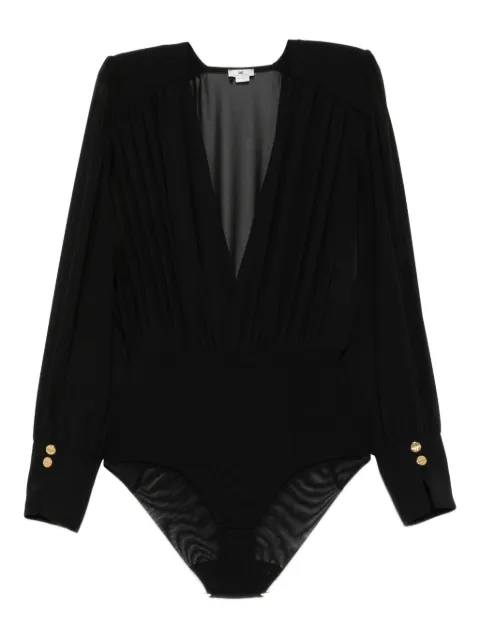 Elisabetta Franchi pleated-panel button-cuff bodysuit Black CB00857E2
