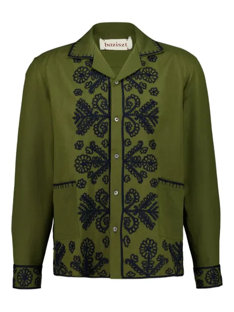 Baziszt embroidered long-sleeve shirt Green BZFW25SR06862