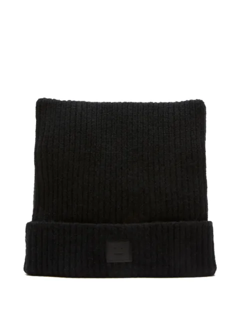 Acne Studios ribbed face-patch beanie hat Black C40426